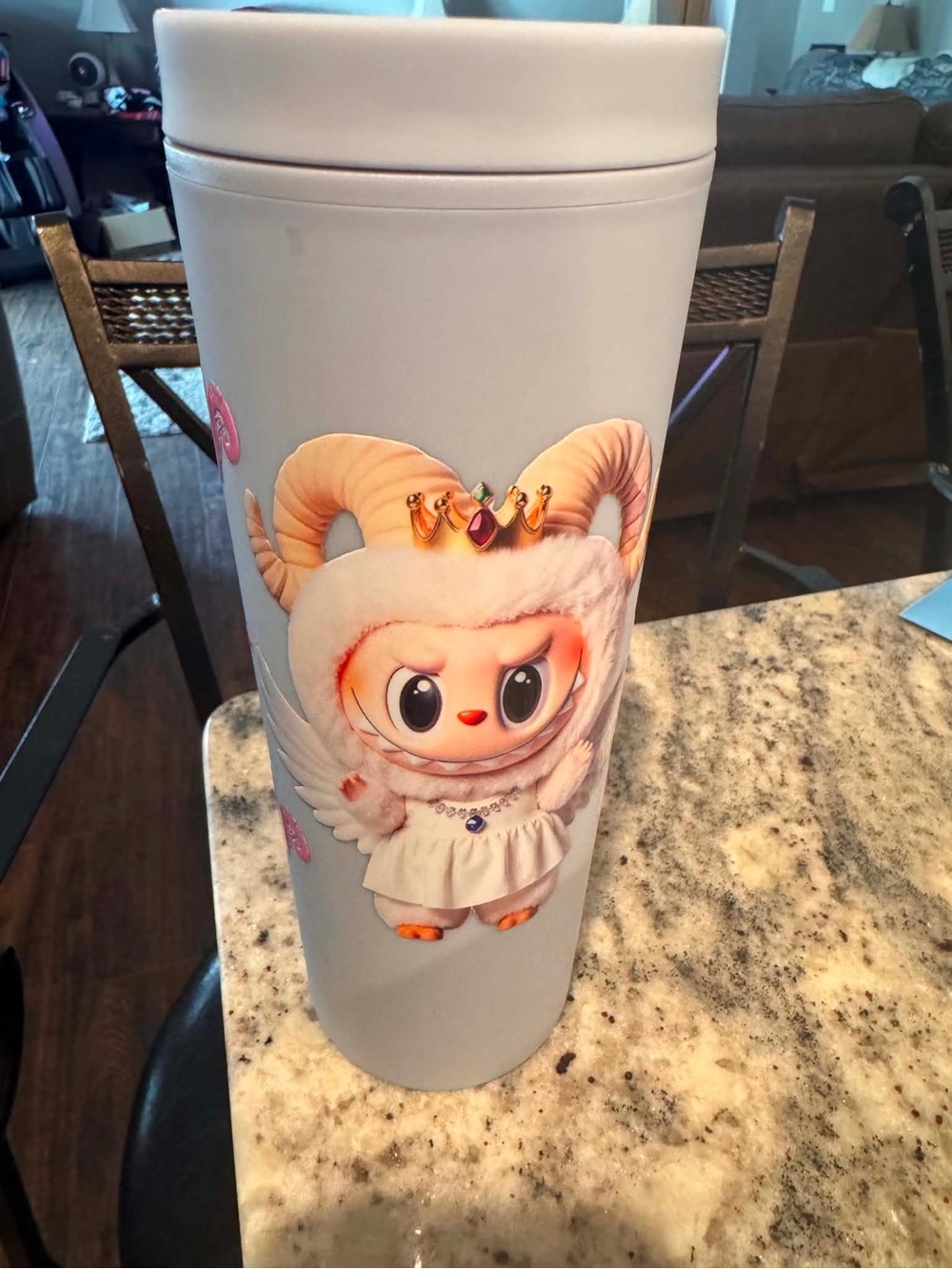 Labubu Cute gray Character Tumbler with Crown Graphic NEW IN BOX WITH STRAW